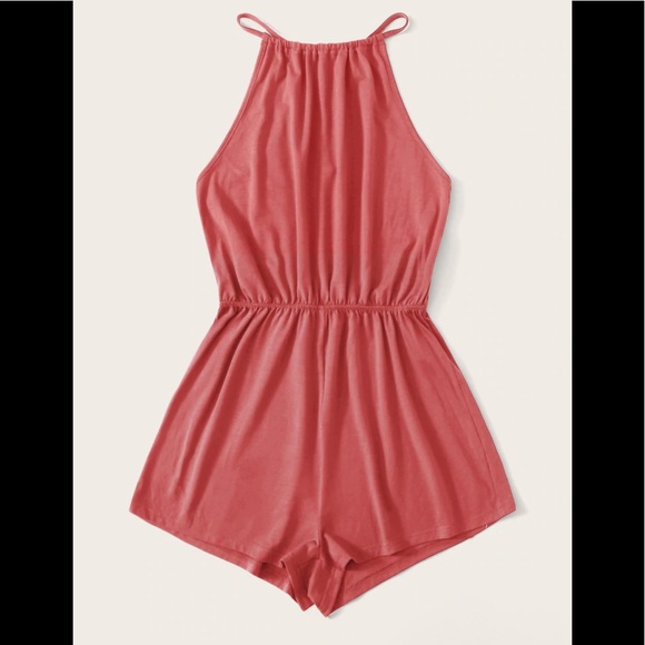 Pants - Solid Keyhole Halter Romper